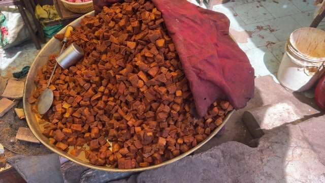 Street Vendor Selling Fresh Chaga Mushroom Cubes