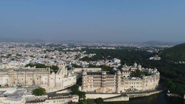 Majestic Aerial View of City Palace Udaipur in Rajasthan India