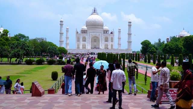 Tourists Visiting the Iconic Taj Mahal Monument in Agra India