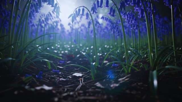 Mystic Bluebell Forest Floor in Soft Morning Light