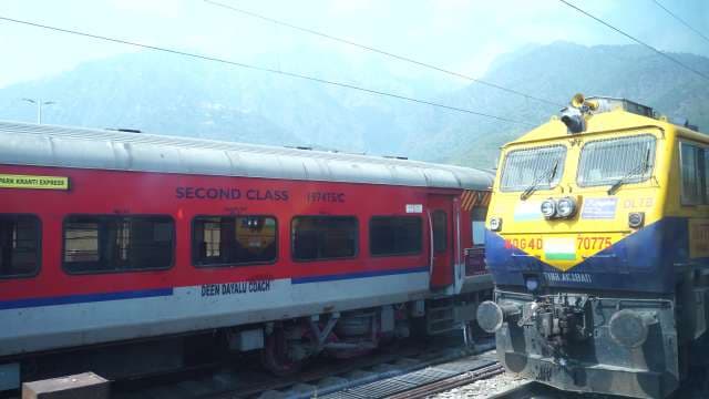 Indian Railways Sampark Kranti Express and Locomotive in Mountains