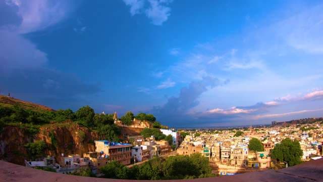 Panoramic View of Jodhpur City and Hillside Buildings in India