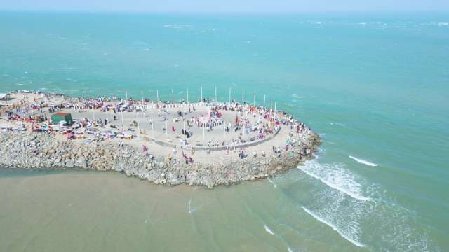 Aerial View of Arichal Munai Tip in Dhanushkodi India
