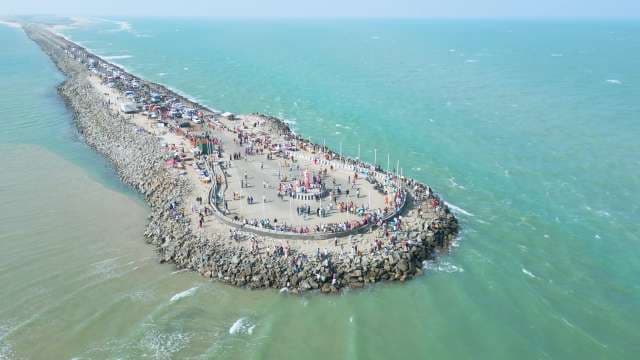 Aerial View of Arichal Munai Road End in Dhanushkodi India