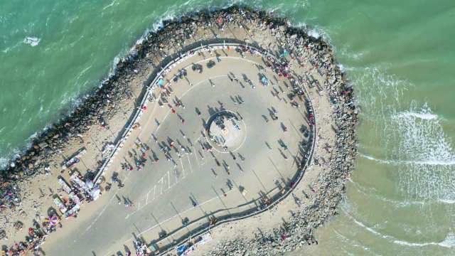 Aerial View of Dhanushkodi Arichal Munai Coastal Land's End India